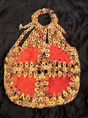 AMAZING VINTAGE 60's 70's SUEDE LEATHER LINKS BAG HIPPIE BOHO